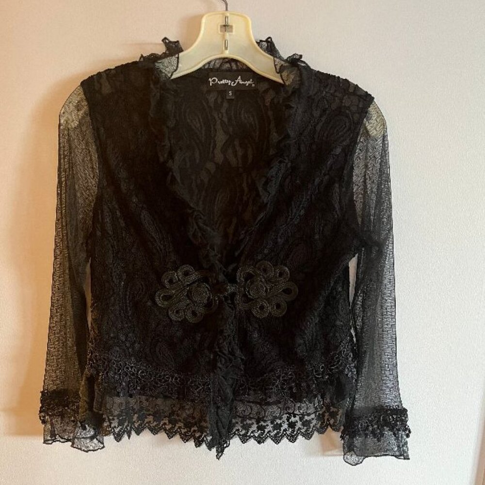 Very Soft Pretty Angel Black Silk Blend Washable Lace Jacket - Size Small